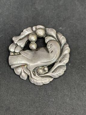 Vintage Georg Jensen Sterling Silver Bird Brooch Pin No. 123 Denmark Wendel Era